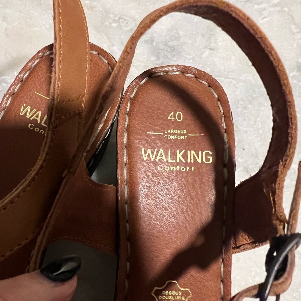 Walking Comfort brown leather sandals with wooden bottoms Size 40 - Picture 5 of 8